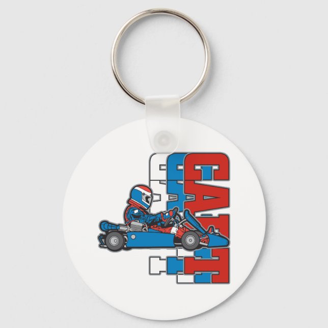 Red, White Blue Go Cart Nyckelring (Framsida)