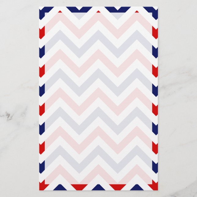 Red, White, Blue Large Chevron ZigZag Mönster Brevpapper (Framsida)