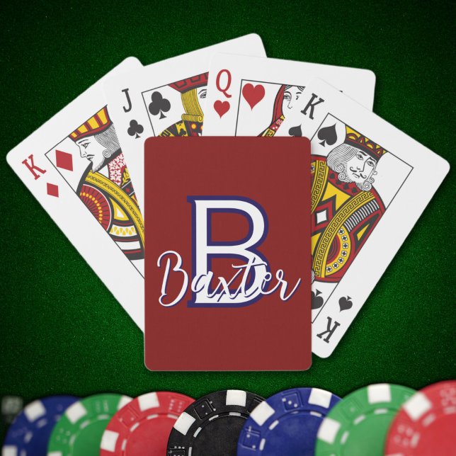 Red White & Blue Namn och Monogram Personlig Casinokort (Red White & Blue Name and Monogram Personalized Poker Cards
)