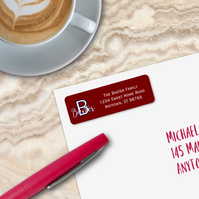 Red White & Blue Namn och Monogram Personlig Returadress Etikett (Red White & Blue Name and Monogram Personalized Label
)