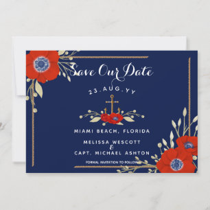 Red White & Blue Nautical Navy Anemone Bröllop Spara Datumet