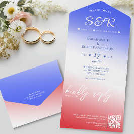 Red White & Blue Ombre QR Code Bröllop