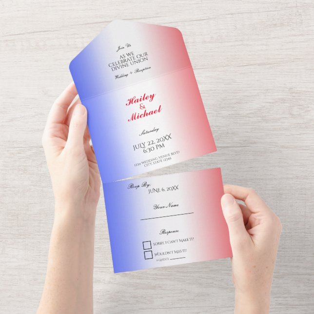 Red White & Blue Patriotic Elegant Modern Bröllop (Tearaway)