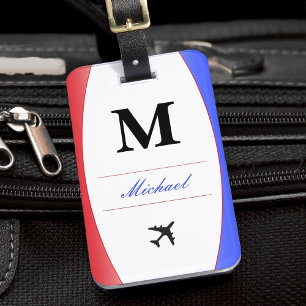 Red White & Blue Patriotic Namn Monogram Suitcase Bagagebricka