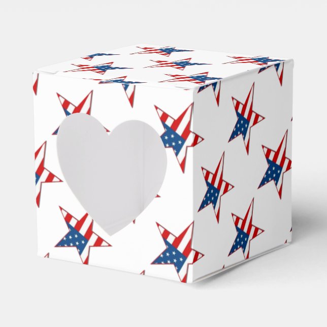 Red White & Blue Patriotic Stars Heart Favbox Presentaskar (Framsidan Sidan)