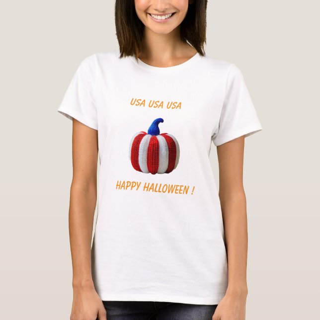 Red White & Blue Patriotic Yarn Pumpkin T Shirt (Framsida)