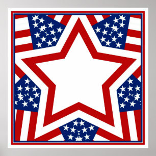 Red White & Blue Star Design för att lägga till te Poster