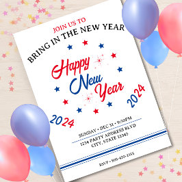 Red White & Blue Star Gott nytt år 2024 Inbjudningar