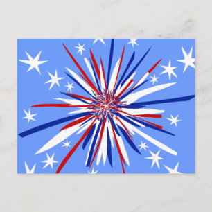 Red White & Blue Starburst Vykort