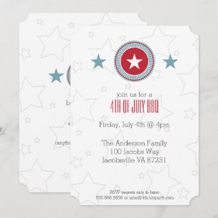Red White & Blue Stars Patriotic 4:e juli Inbjudningar