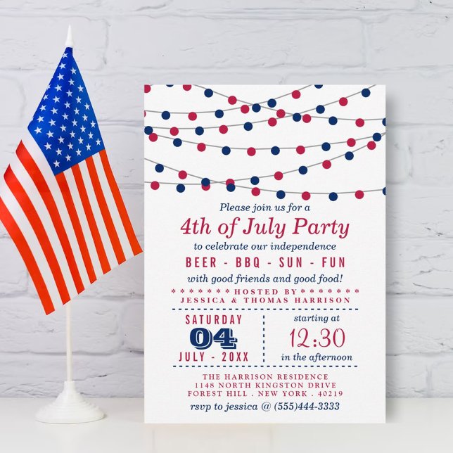 Red, White & Blue String Ljus 4:e juli Party Inbjudningar (Skapare uppladdad)