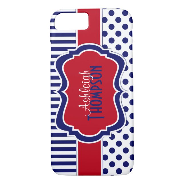 Red, White, Blue Stripe Polka dots iPhone 7 Fodral Case-Mate iPhone Skal (Baksida)