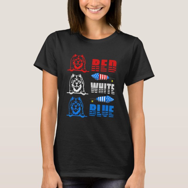 Red White Blue Three Cute Chow Chow 4th July Ameri T Shirt (Framsida)