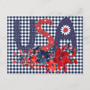 Red White & Blue USA Patriotic Bouquet Vykort
