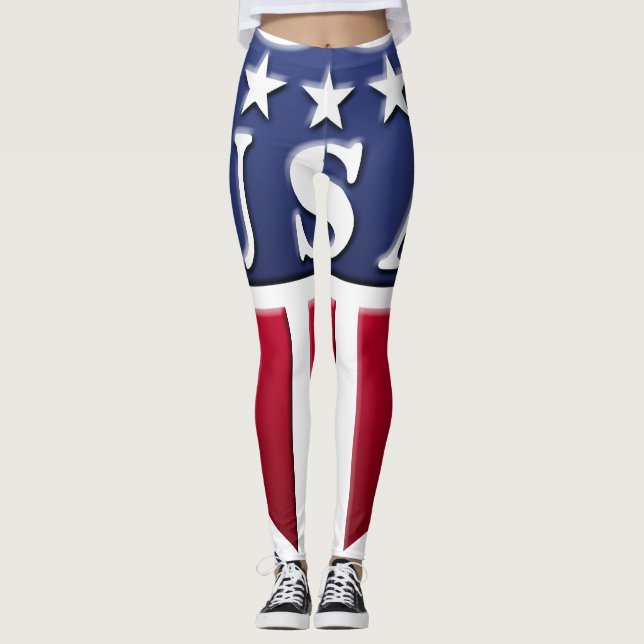 Red, White Blue USA Shield med stenar Leggings (Framsida)