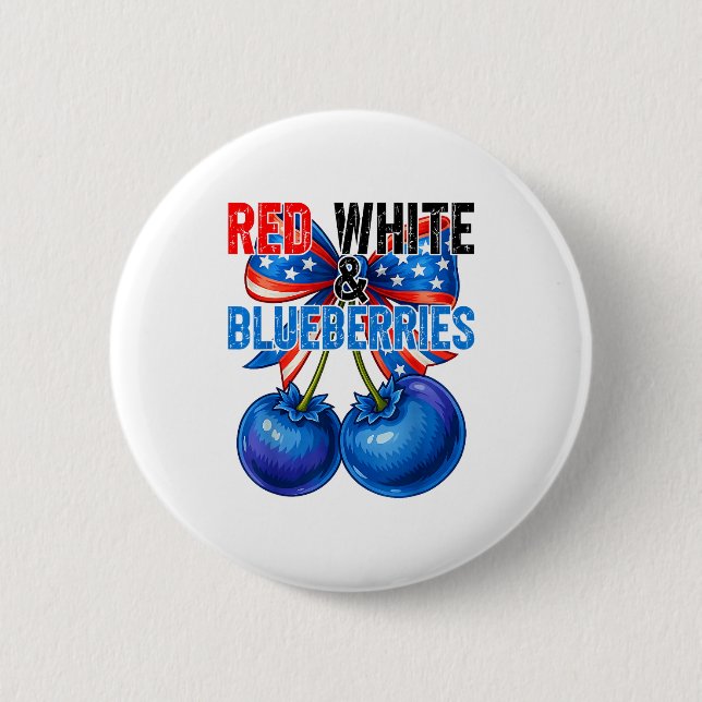 Red White Blueberries Funny Patriotic Retro Usa Hu Knapp (Framsida)