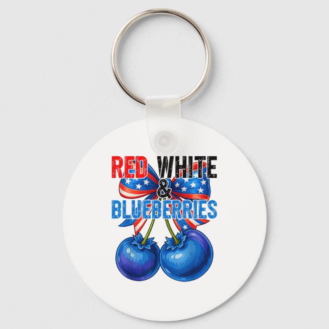 Red White Blueberries Funny Patriotic Retro Usa Hu Nyckelring (Framsida)