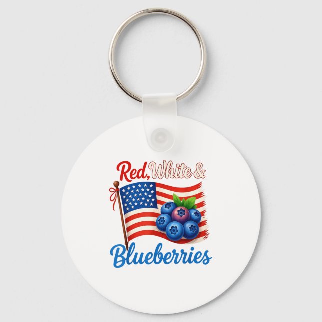 Red White Blueberries Funny Patriotic Usa Flag Vin Nyckelring (Framsida)