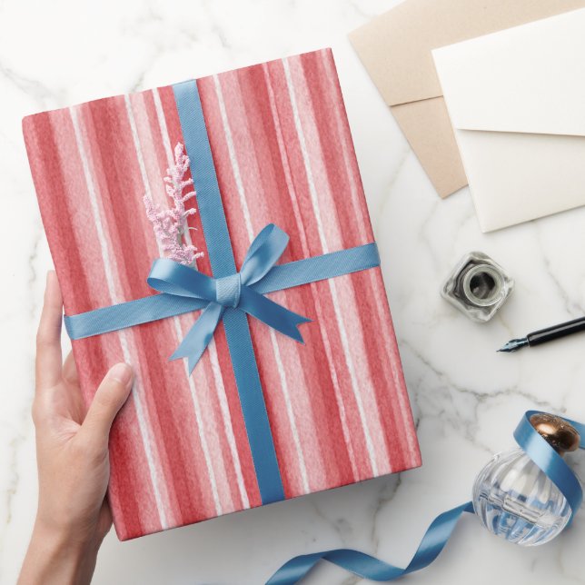Red White Blush Pink Stripes Valentine's Day Presentpapper (Gifting)