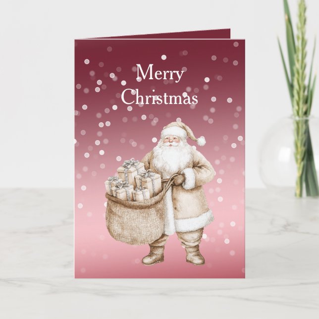 Red White Bokeh Dots Christmas Cream Suit Santa Kort (Framsida)