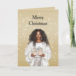 Red White Bokeh Dots Christmas Pretty Black Girl Kort
