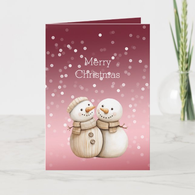 Red White Bokeh Dots Snowman Christmas Kort (Framsida)