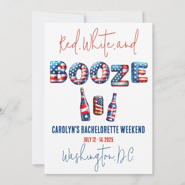 Red, White & Booze, Patriotic Bachelorette Party Inbjudningar (Framsida)