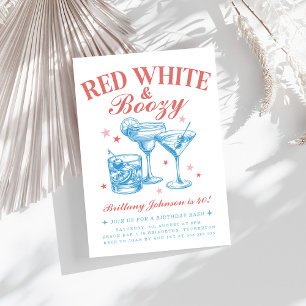 Red White Boozy 4:e juli Birthday Inbjudningar