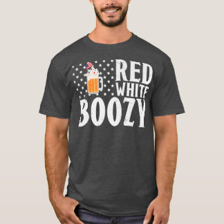 Red White Boozy Beer Drinking American Flag T Shirt