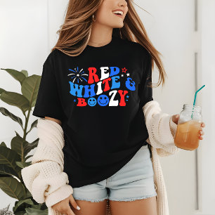 RED WHITE & BOOZY Groovy Retro Patriotic Fireworks T Shirt