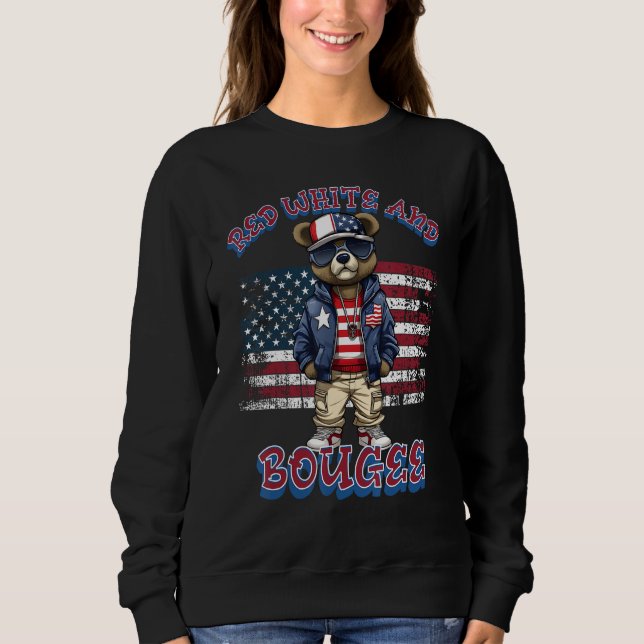 Red White & Boujee 4th of July Hip Hop Teddy Bear  T Shirt (Framsida)
