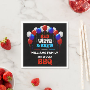 Red White & Brew 4:e juli BBQ-familjen Party Pappersservett