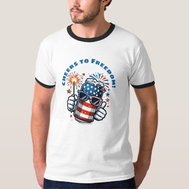 Red, White & Brew – Funny 4th of July Beer Lover T Shirt (Framsida)