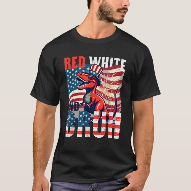 Red White Bruh Dinosaur Funny USA 4:e juli T Shirt (Framsida)