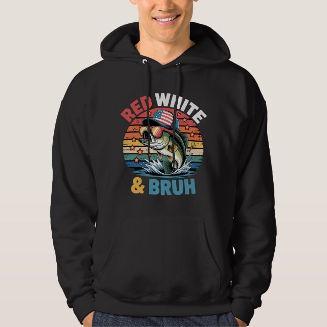 Red White & Bruh Fishing Art Hoodie (Framsida)