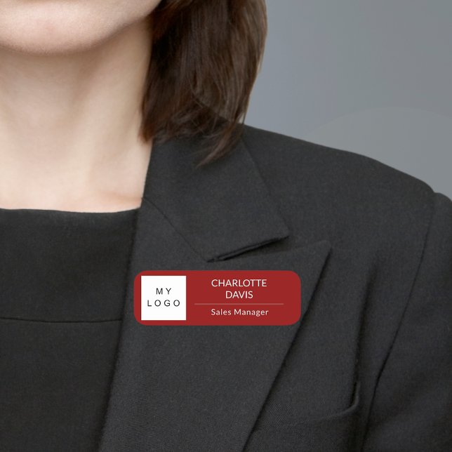 Red white business logotyp medarbetare modern namnbricka (Skapare uppladdad)