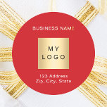 Red white business logotyp namn adress runt klistermärke<br><div class="desc">En röd bakgrund,  vit text. Anpassa och lägg till namn,  logotyp och adress eller text för ditt företag.</div>