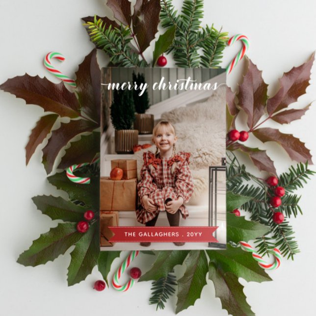 Red White Calligraphy God jul Photo Julkort (Skapare uppladdad)