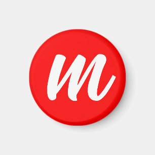 Red White Calligraphy Monogram Initial Brev Magnet