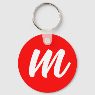 Red White Calligraphy Monogram Initial Brev Nyckelring