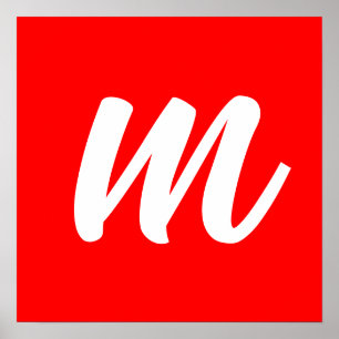 Red White Calligraphy Monogram Initial Brev Poster