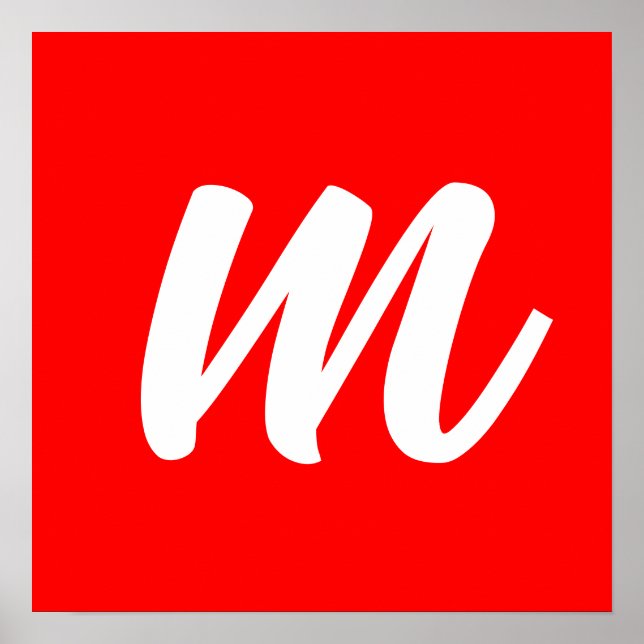 Red White Calligraphy Monogram Initial Brev Poster (Framsidan)