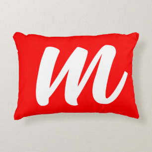 Red White Calligraphy Monogram Initial Brev Prydnadskudde