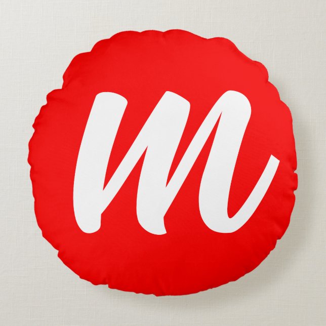 Red White Calligraphy Monogram Initial Brev Rund Kudde (Framsidan)