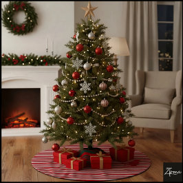 Red White Candy Cane Diagonal Stripes Bow Julgransmatta Borstad Polyester