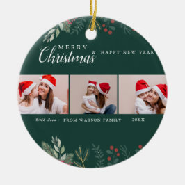 Red & White Candy cane Helgdag Photo Collage Ceram Julgransprydnad Keramik