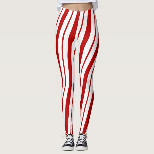 Red & White Candy cane Rand - julhelg Leggings (Framsida)