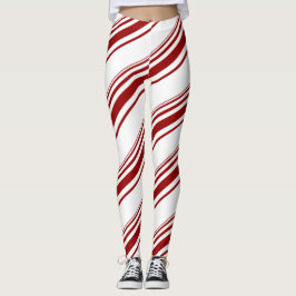 Red White Candy cane Rand Leggings