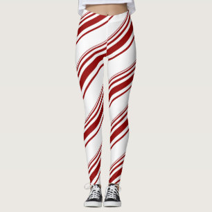 Red White Candy cane Rand Leggings