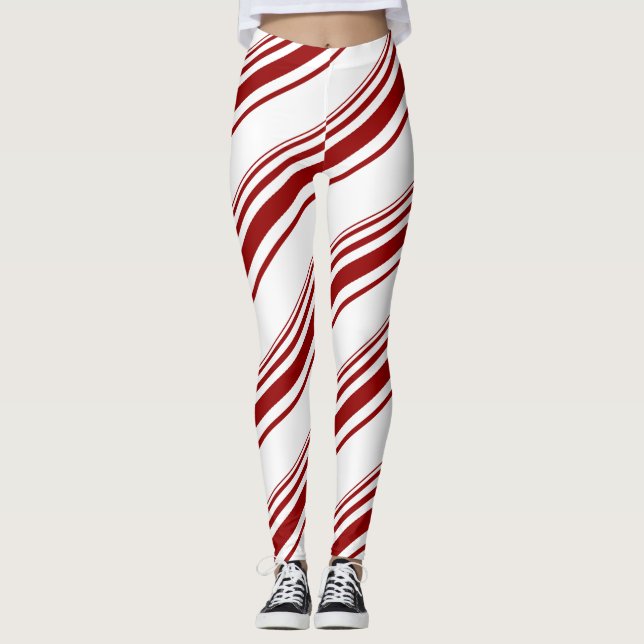 Red White Candy cane Rand Leggings (Framsida)